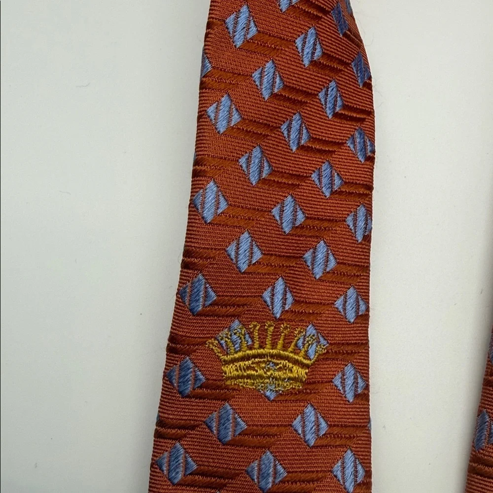 Countess Mara Men's Orange & Blue Patterned Tie, handmade 100% silk
